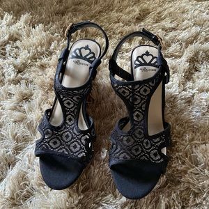 Fergalucious Kailyn Black Lace Wedge